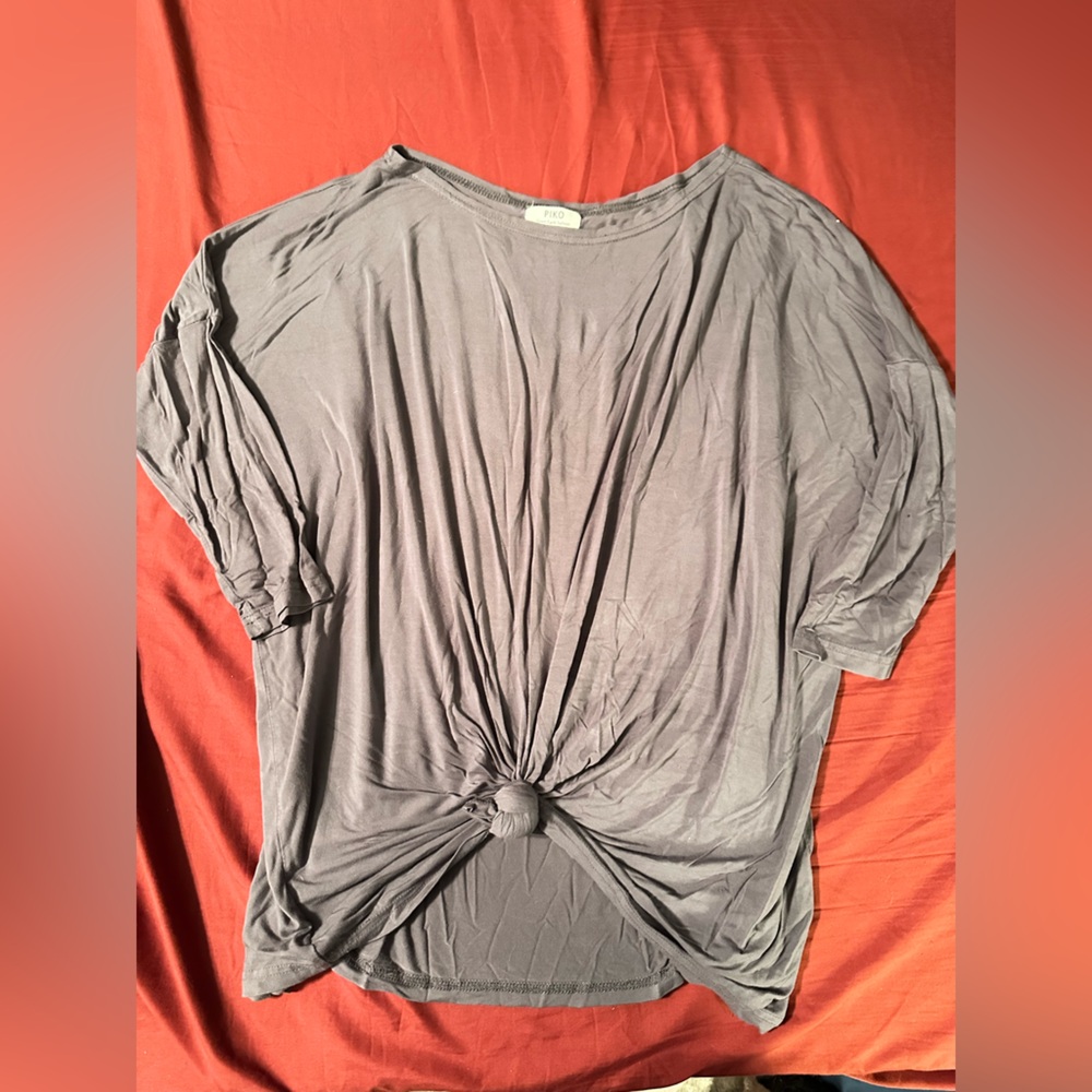 Gray Knotted Long Sleeve Top PIKO Green Earth Fashion